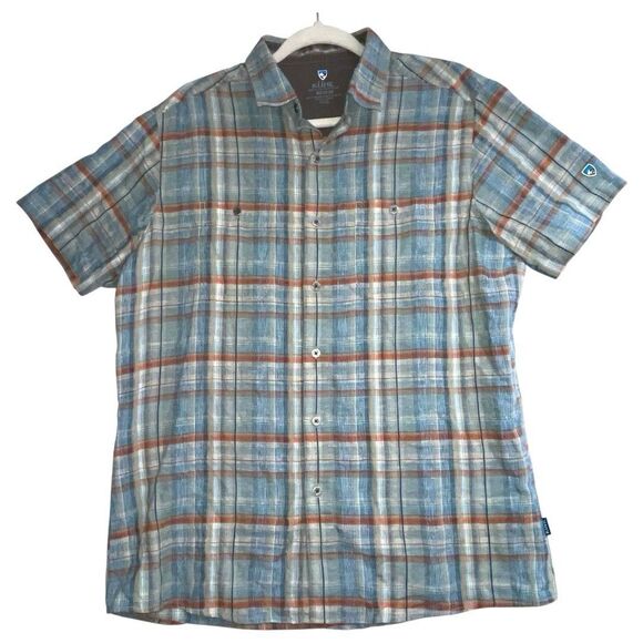 Kuhl Skorpio Linen Blend Plaid Short Sleeve Button Down Shirt Men’s Size M - Picture 1 of 15